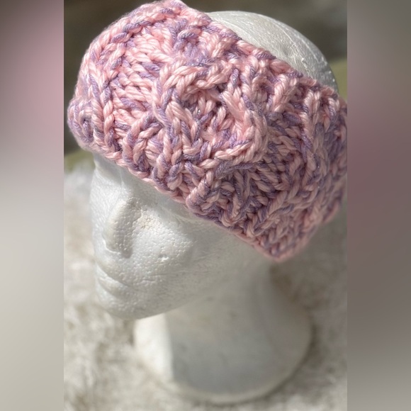 Handmade Hand crafted XOXO Knit headband pink and sparkly purple - Picture 4 of 9